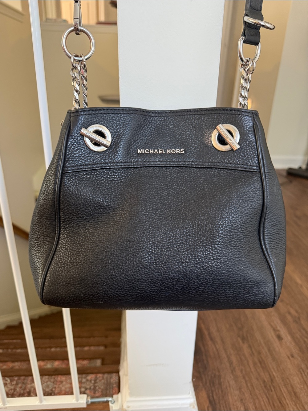 Michael Kors Jet Set Chain Legacy Black Pebbled Leather Shoulder Bag Handbag